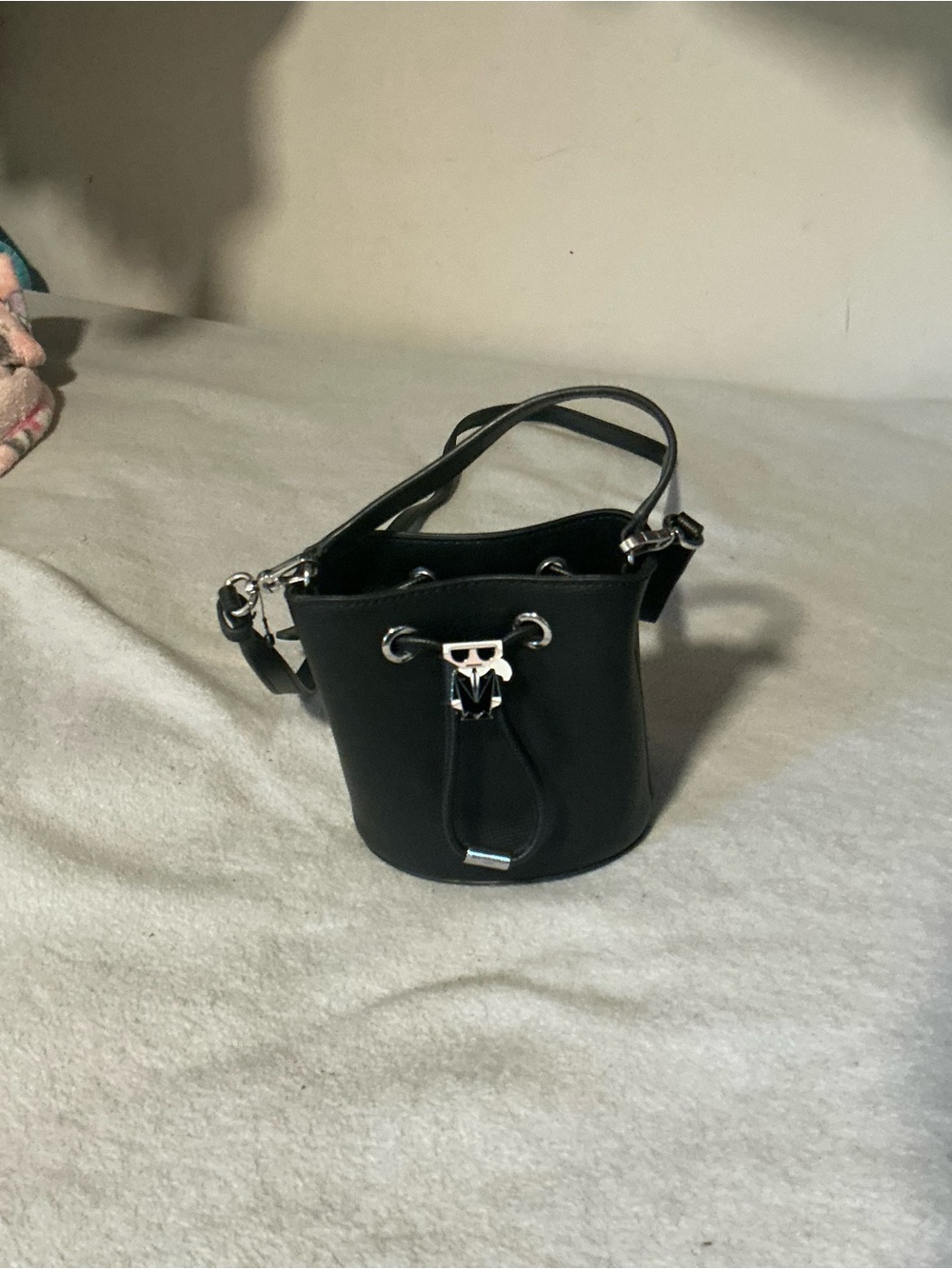 Karl Lagerfeld Black Mini Bucket Bag with Silver Hardware